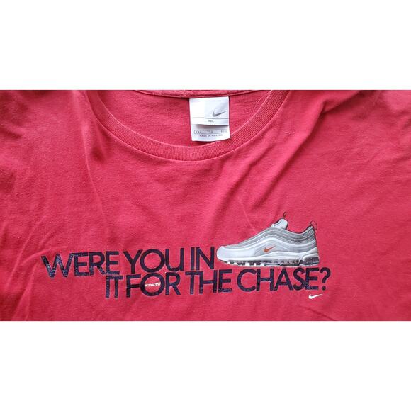 Y2K Nike Silver Tag Were You in it For the Chase? Air Max 1997 Red Shirt XXL - Picture 2 of 5
